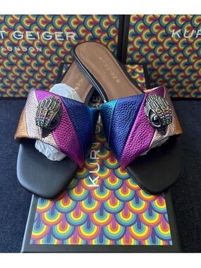 Kurt Geiger LondonKensington Metallic Rainbow Leather Logo Ornament Sandals-6.5